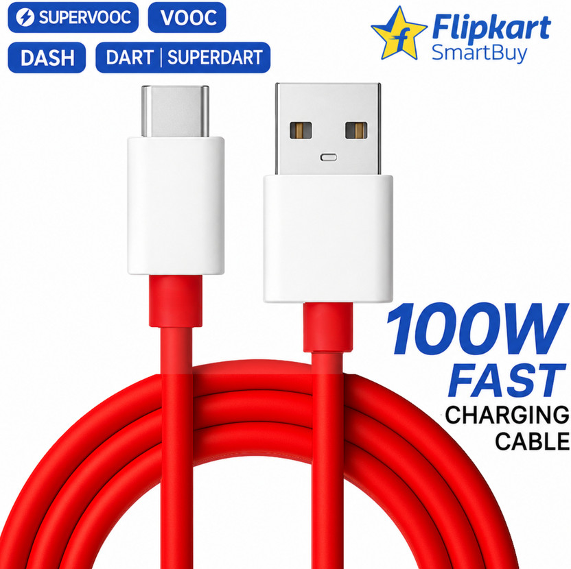 Flipkart SmartBuy USB Type C Cable 1 m PVC Fast Charging Cable Type C 100W Type C Cable 80W Data Cable C(Compatible with OnePlus, Realme, Oppo, 100W Fast Charging Data CABLE, OnePlus Fast Charging Cable, Red4, One Cable, USB Type A To USB Type C, 100 W)