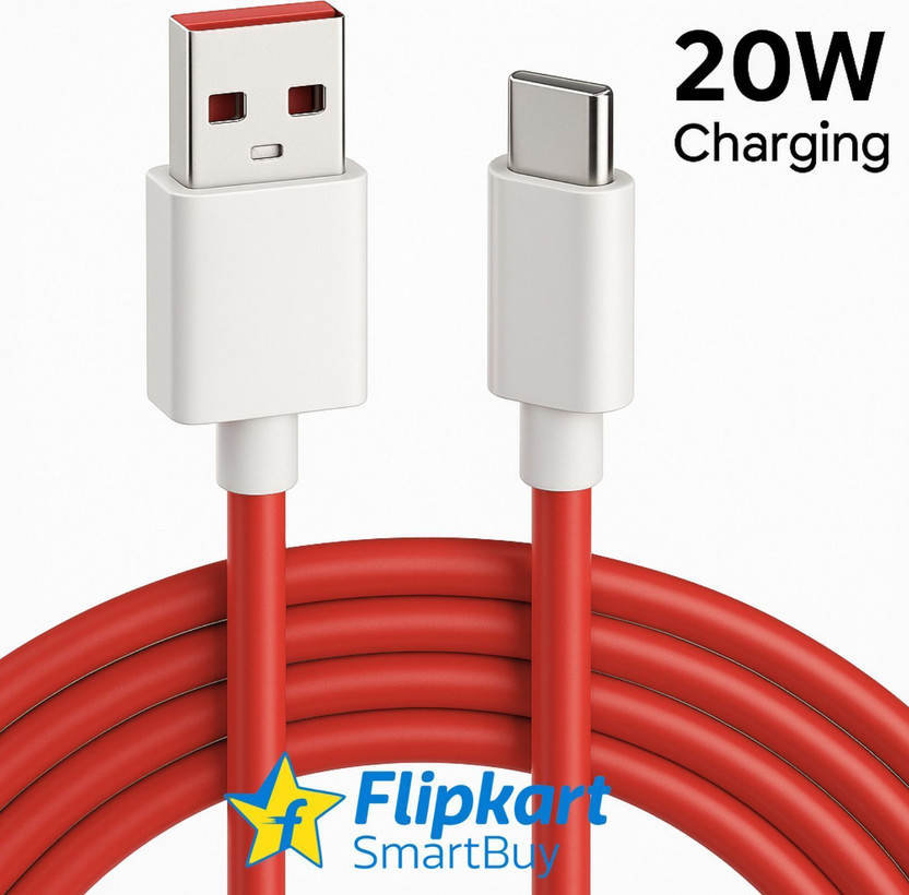 Flipkart SmartBuy USB Type C Cable 3 A 1 m 20W type c cable | data cable c type cable for Mobile Phone | USB Cable Type A to USB Type C charger cable(Compatible with oppo,realme,narzo,oneplus,vivo,iqoo,samsung,motorola,mi,redmi,poco, Red, One Cable, USB Type A To USB Type C)