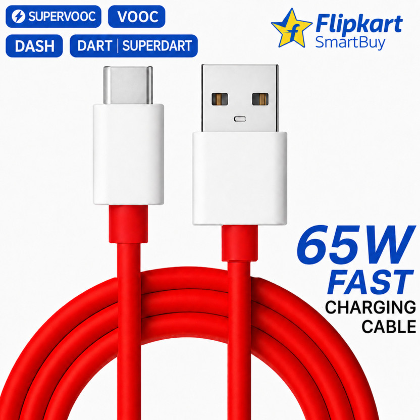 OnePlus Flipkart SmartBuy USB Type C Cable 6.5 A 1 m PVC fast charging Data Cable 65w supervooc cable data cable type c cable 65w data cable 65w charger cable supervooc cable 65w cable Compatible with OnePlus 12/12r/11r/10 Pro/OnePlus 10R/OnePlus 9R/ 8 / 8T / 7 / 7T/ OP 6(Compatible with oppo,realme,narzo,o - Flipkart Deal