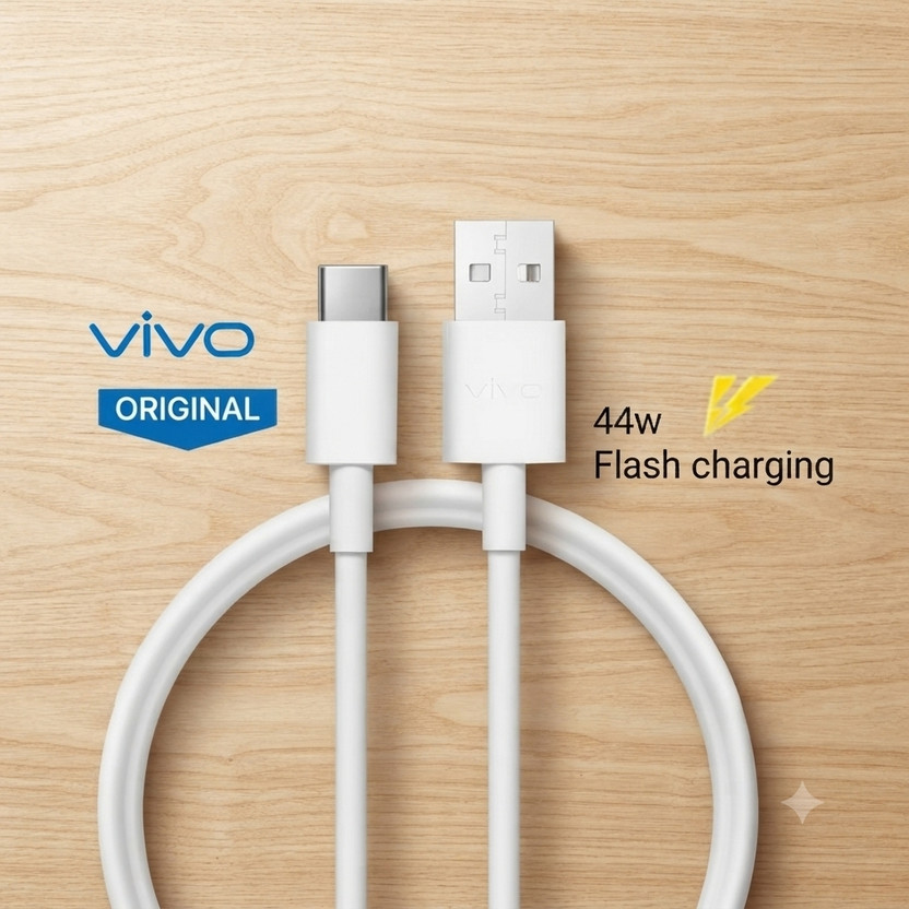 vivo Type C 8 A 1 m 44w-4(Compatible with Vivo 44w flash charging, White, One Cable, USB Type A To USB Type C, 65 W)