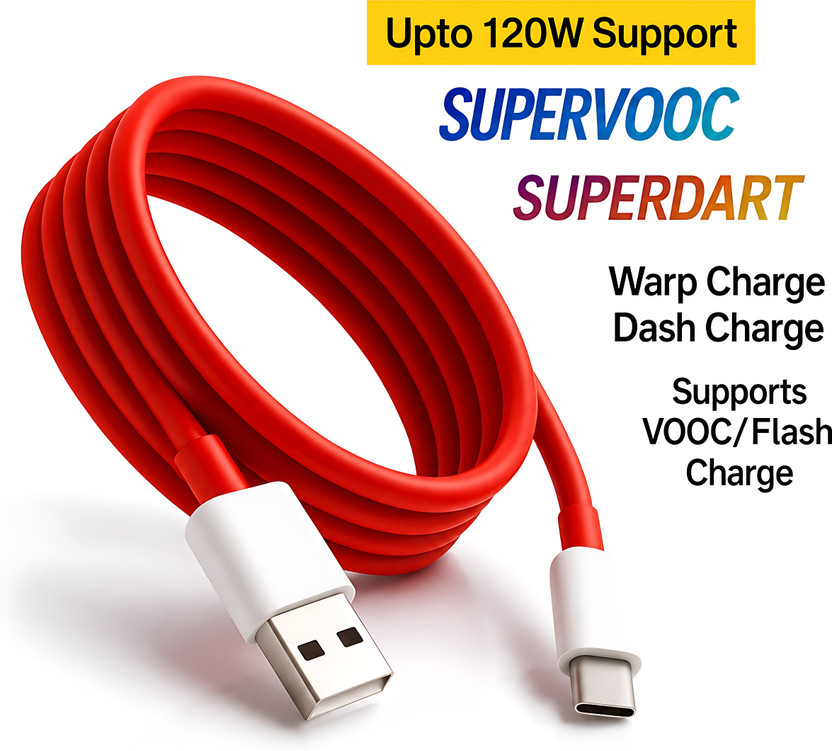 MAK USB Type C Cable 8 A 1 m TPE 120W USB to Type-C Fast Charging Cable for Warp Charge, SuperVOOC & Dash Charge – High Speed Data Sync, Durable Tangle-Free Cable(Compatible with OnePlus 15/15R13/13R/12R/12/11/11R/10/10R/9/9R/8/8T,Nord 5/4/3,CE4/3/2/Lite, Red, One Cable, USB Type A To USB Type C)