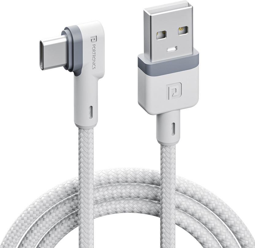 Portronics USB Type C Cable 3 A 1.2 m NA Konnect L POR-1403(Compatible with Smartphones with Type-C port, Tablets with Type-C port, Laptops with Type-C port, White, One Cable, NA, 18 W)