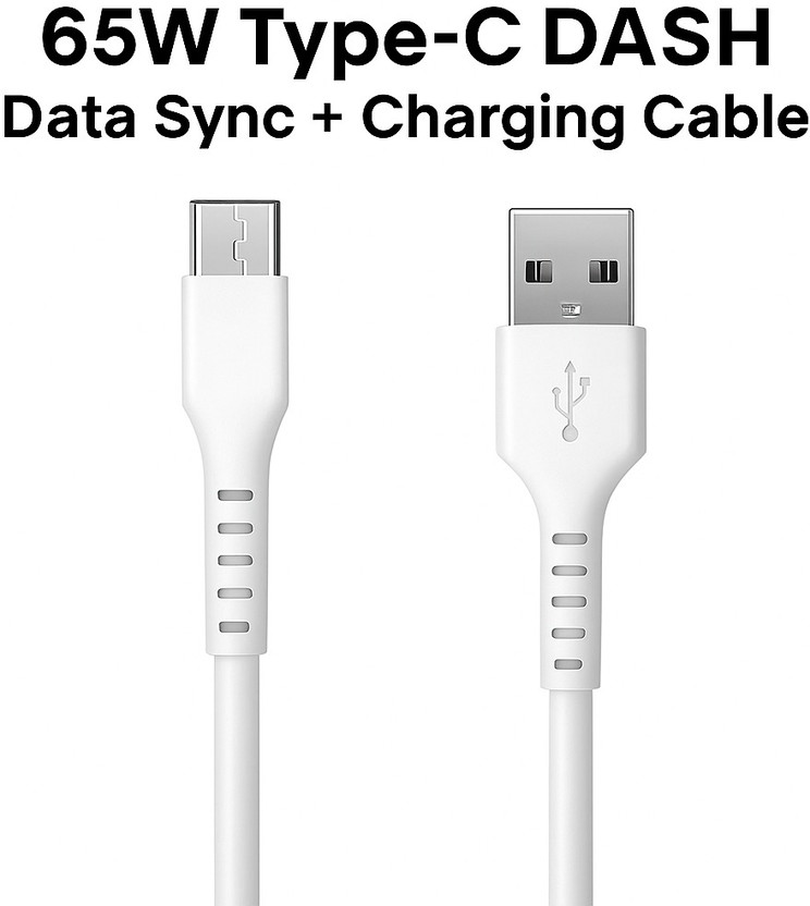 River USB Type C Cable 5 A 1 m PVC Type-C 65W DASH Power & Data Wire(Compatible with Mobile, Tablets, Bluetooth Devices, Gaming Consoles, Macbook, Laptop, White, One Cable, USB Type A To USB Type C)
