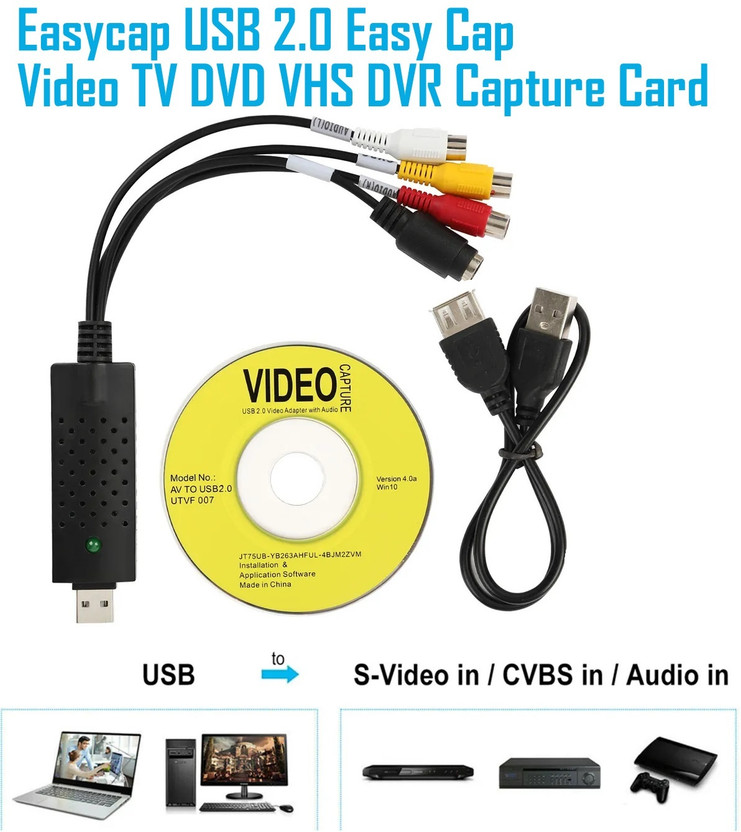 BALRAMA USB EasyCAP Video Capture Card Adapter TV DVD VHS DVR Audio Video Grabber Device Electronic Components Electronic Hobby Kit