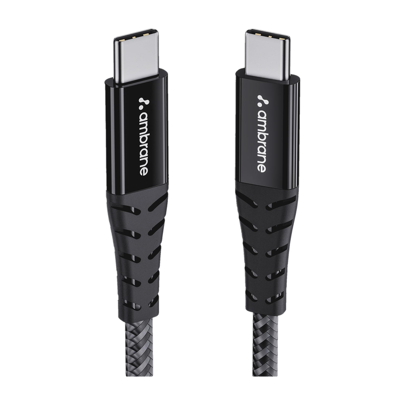 Ambrane USB Type C Cable 3 A 1.5 m RCTT-15 Type C to(Compatible with Smartphones, Tablets, Laptops, Power Banks, True Wireless Earbuds, Speakers, Black, One Cable, USB Type C To USB Type C, 60 W)