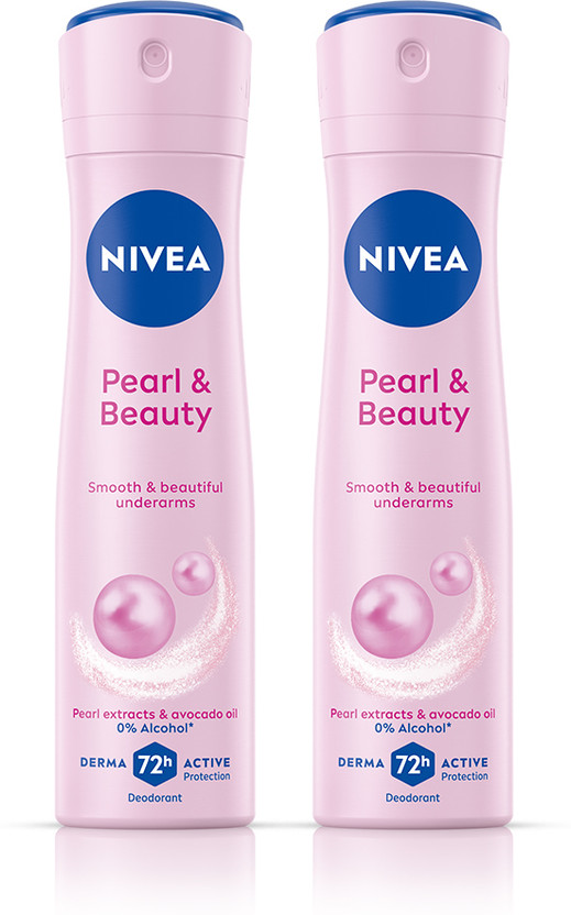 NIVEA Pearl and Beauty Combo for Smooth Underarms, 0% Alcohol, 72h Active Protection Deodorant Spray  -  For Women(300 ml, Pack of 2)
