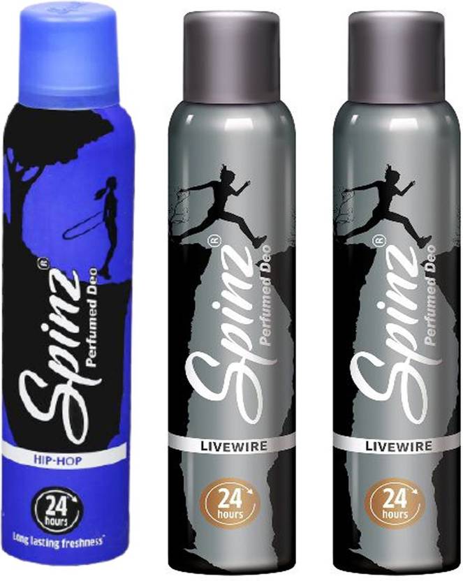 Spinz 1 Hip Hop & 2 Live Wire longlasting freshness Deodorant spray