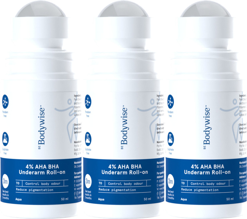 Be Bodywise 4% AHA BHA Underarm Roll On | Reduces Pigmentation & Odour | Aqua Fragrance Deodorant Roll-on  -  For Women(50 ml, Pack of 3)
