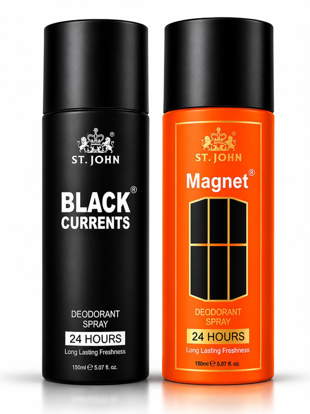 ST-JOHN Deodorant Limited Edition Black Current & Magnet | 24 Hr Long Lasting Deo Deodorant Spray  -  For Men(300 ml, Pack of 2)