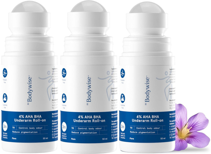 Be Bodywise 4% AHA BHA Underarm Roll On | Reduces Pigmentation & Odour | Flora Fragrance Deodorant Roll-on  -  For Women(150 ml, Pack of 3)