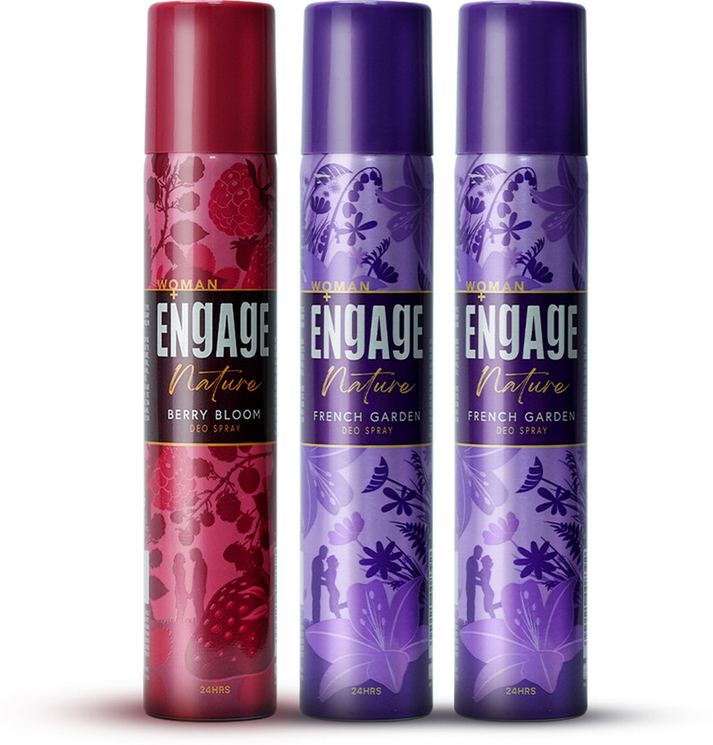 Engage Nature Deo: 2 French Garden & 1 Berry Bloom (150ml X 3) Deodorant Spray  -  For Women(450 ml, Pack of 3)