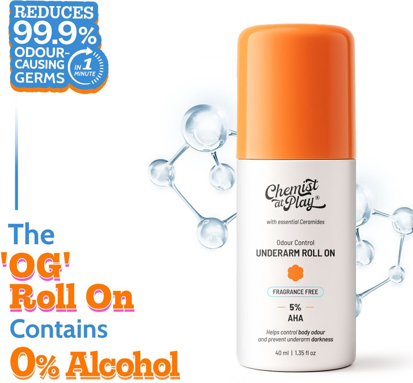 Chemist at Play 5% AHA Underarm Roll On, Lactic Acid Deodrants - Fragrance Free Deodorant Roll-on  -  For Men & Women(40 ml)