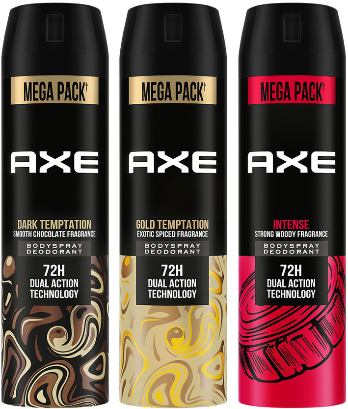 AXE Gold Temptation, Dark Temptation and Intense Deodorant Spray  -  For Men(645 ml, Pack of 3)