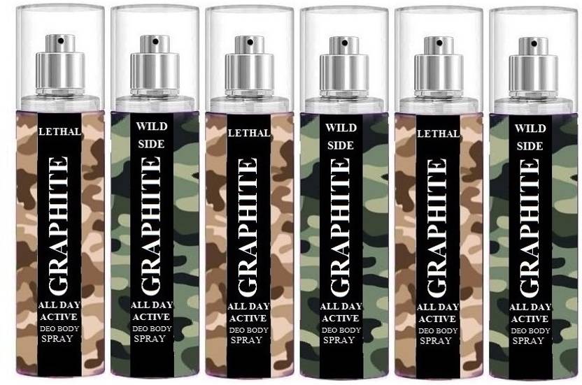 GRAPHITE LETHAL3,WILD SIDE3 PACK OF 6 Perfume Body Spray For Men