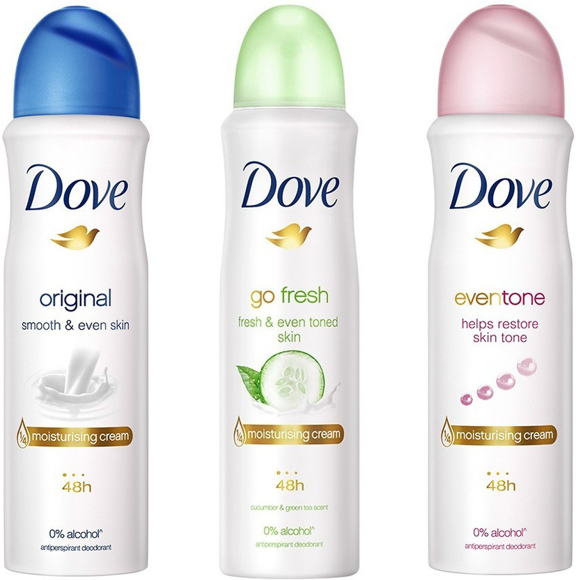 DOVE Original, Go Fresh and Eventone Deodorant Deodorant Spray  -  For Women(450 ml, Pack of 3)