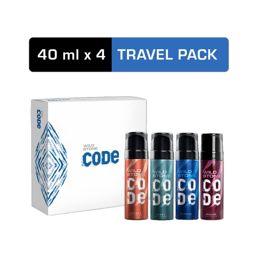Wild Stone CODE Gift Pack (Iridium, Titanium, Steel & Copper) Perfume Body Spray  -  For Men(160 ml, Pack of 4)