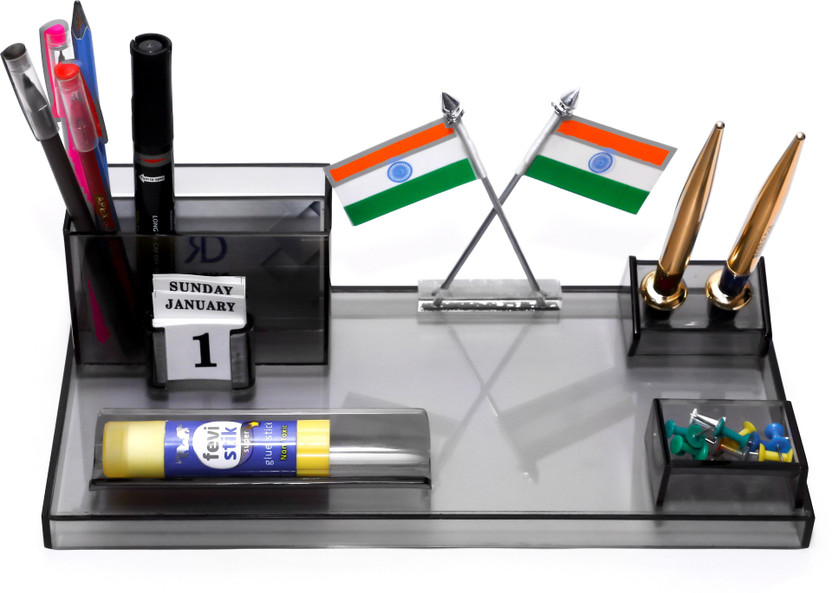 Frik 4 Compartments Acrylic Pen Stand(Smoke Black)