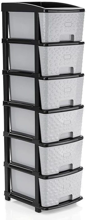 J K INTERNATIONAL 6 Compartments Plastic Drawers Storage Organizer For Home, Office(Grey)