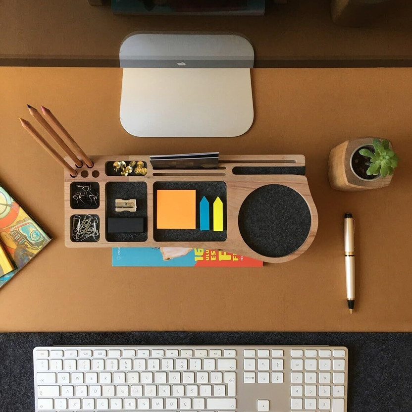 Sunnest 0 Compartments WOOD Desk Organizer Tray(Beige)