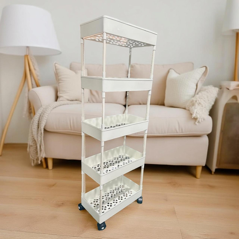 MGKENTERPRISE 5 Compartments plastic Storage Trolly(White)