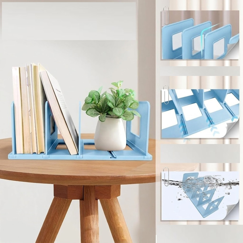 OXULARI SHOP 4 Compartments File Tray Holder ABS Plastics Foldable Office Desk Accesories | Durable & Sturdy Easy Assembly | Efficient Organizer | Plastic Office Stationery Files Layer Rack(Blue)