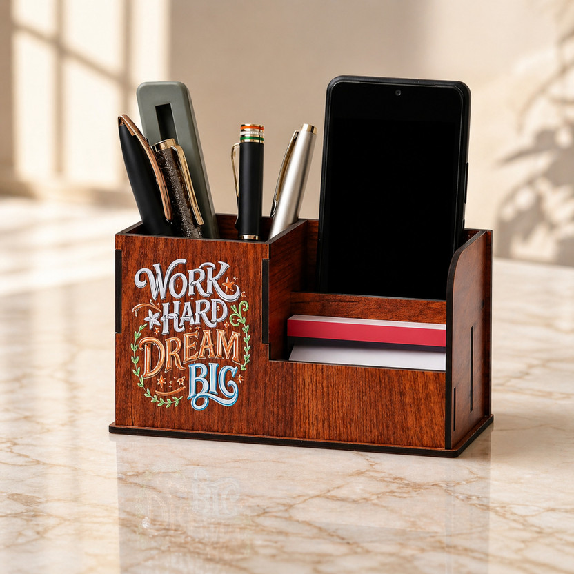 DivineCraftedArt 3 Compartments Wooden Wooden Desk Organizer for Corporate Gifting(Brown)