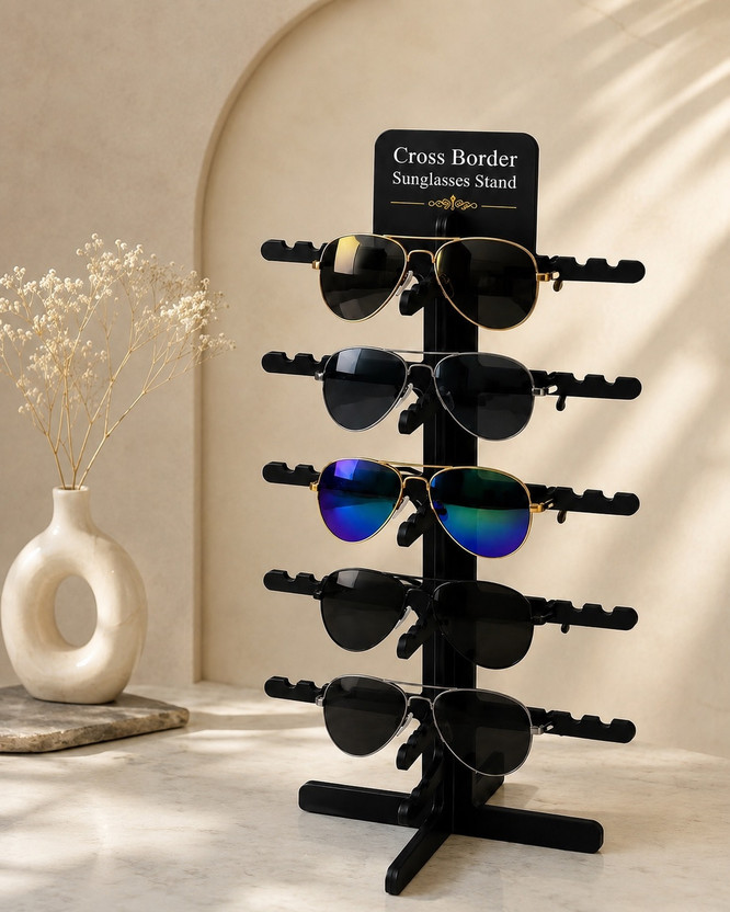 4MADS 5 Compartments Wooden Sunglass And Eyewear Stand(Black)