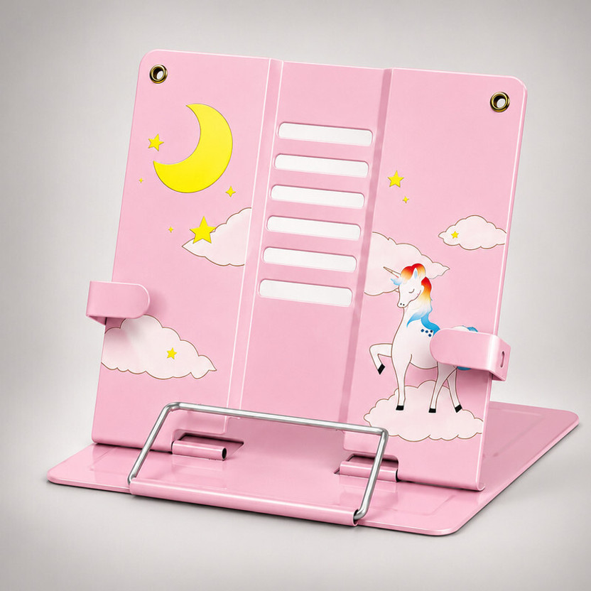 Shopfinitive 1 Compartments Powder-Coated Metal (Heavy-Duty Steel) Adjustable Metal Book Stand / Book Holder Stand(Pink)