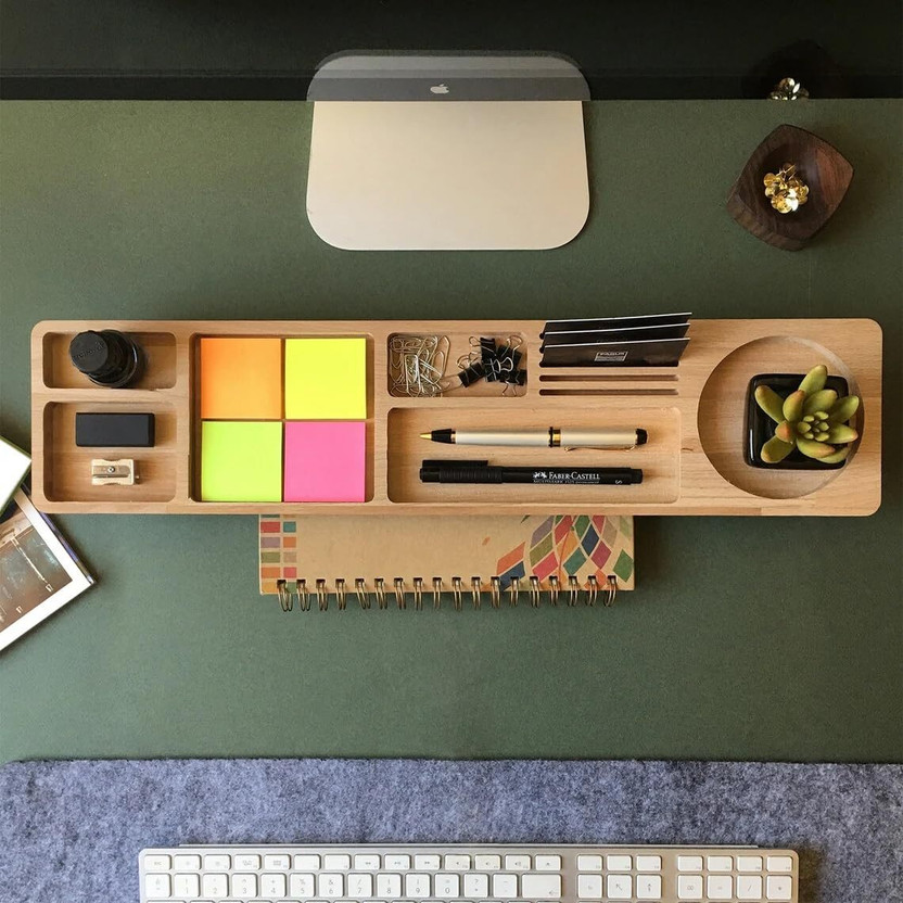 XSOURCE 0 Compartments WOOD Desk Organizer Tray(Beige)