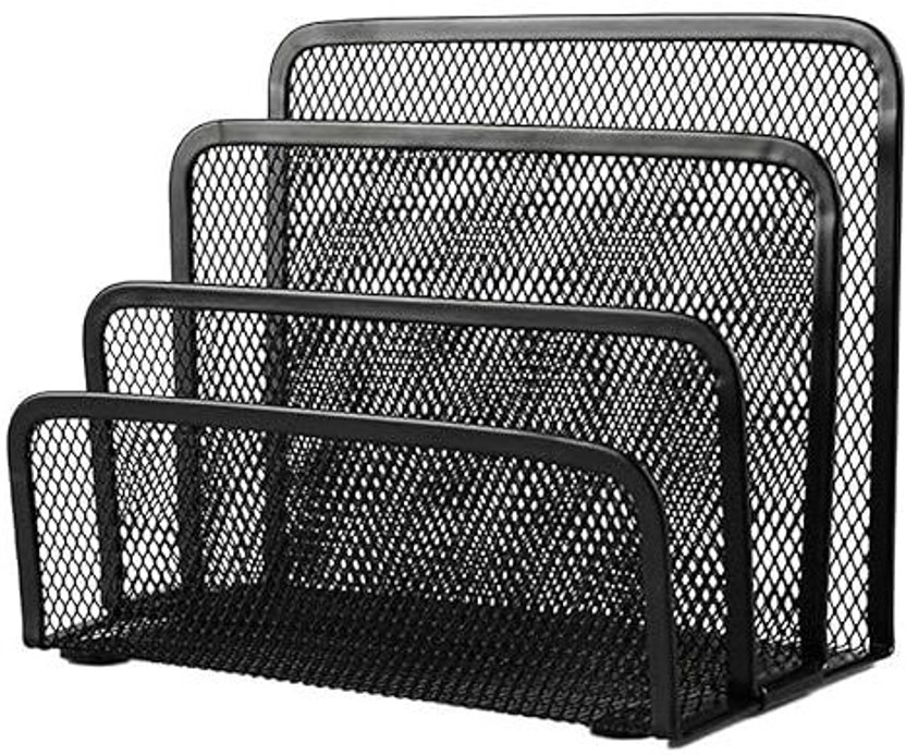 SkyFurnish 3 Compartments Metal Mesh 3 Section Desk Document Holder | Office File Rack for Table, Home & School(Black)