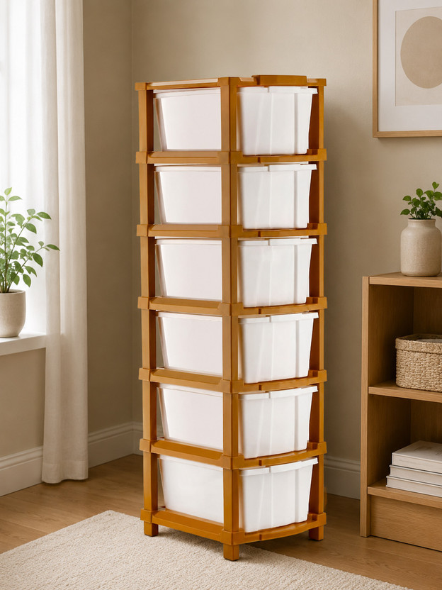 MGKENTERPRISE 6 Compartments Plastic Multipurpose Modular Drawer Storage Rack(White)
