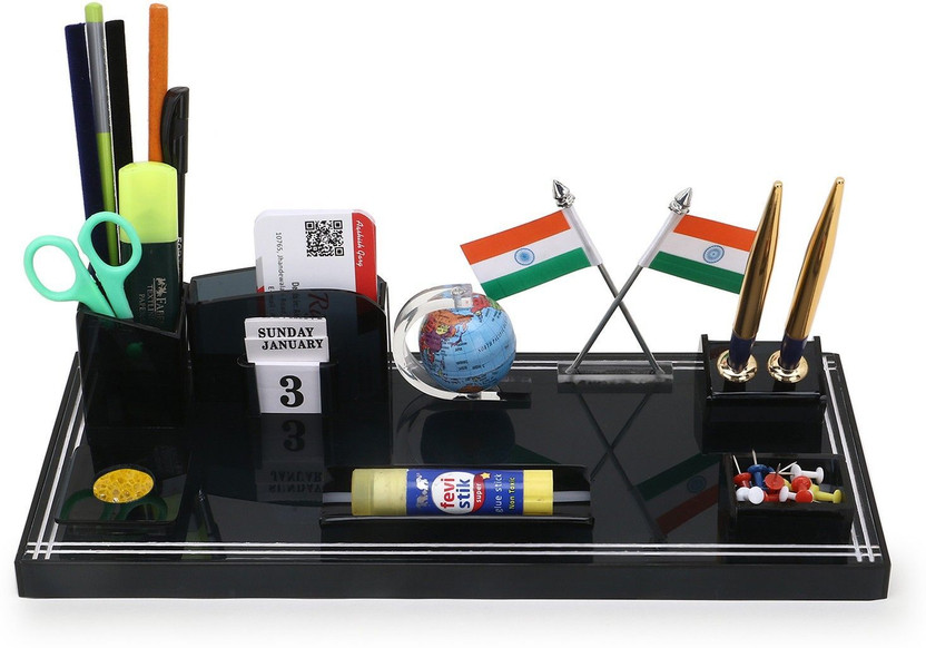 Frik 5 Compartments Acrylic Pen Stand(Black)