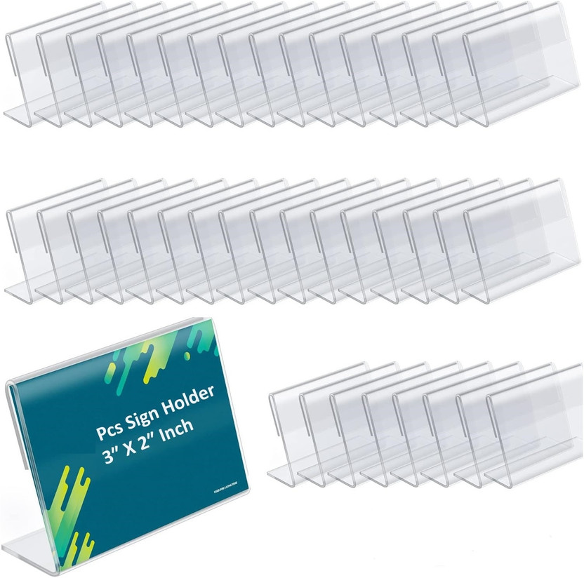 RASPER RASPER 1 Compartments Acrylic Sign Holder L Shape Table Display Stand Label Price Tag for Office Counter Restaurants Store Shop Acrylic Food Tag (3x2 Inch) (Pack Of 10 Pcs)(Clear Transparent) - Flipkart Deal