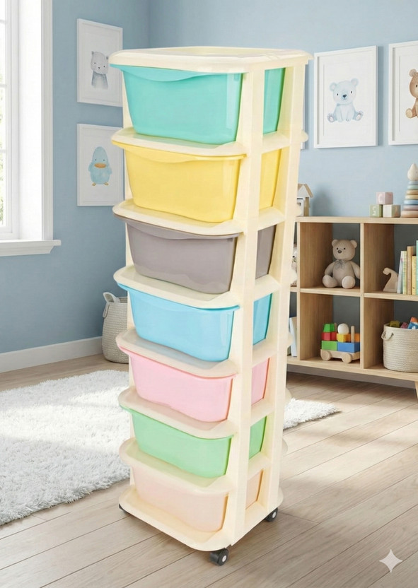 AK10ZONE 7 Compartments Plastic 7 Compartments Plastic Storage Drawer Box for Living Room and Bedroom(Multicolor)