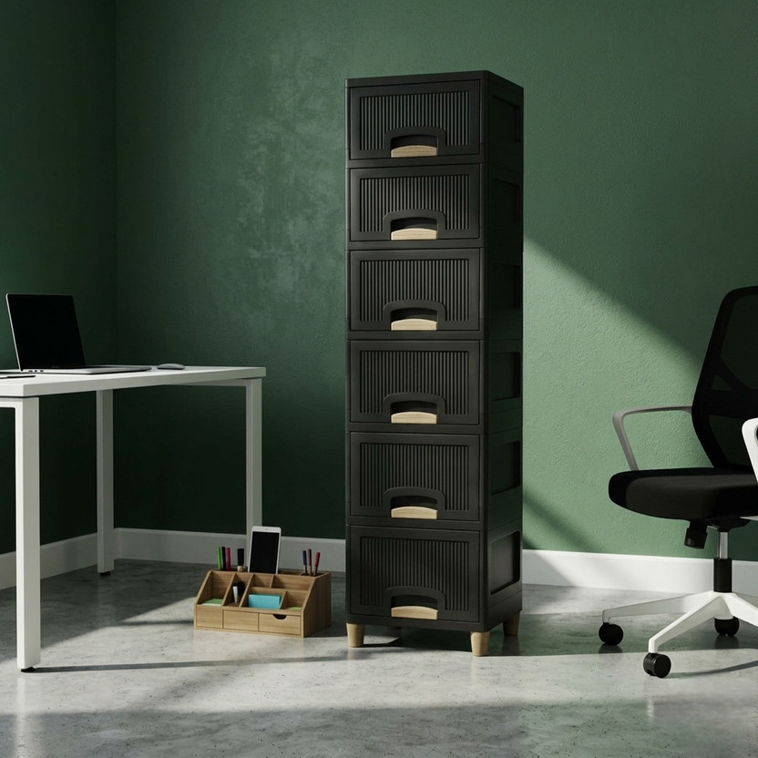 HUMBLE KART 6 LAYERS CHEST OF DRAWER Plastic Free Standing Chest of Drawers(Finish Color - BLACK, Door Type- Framed Sliding, DIY(Do-It-Yourself))