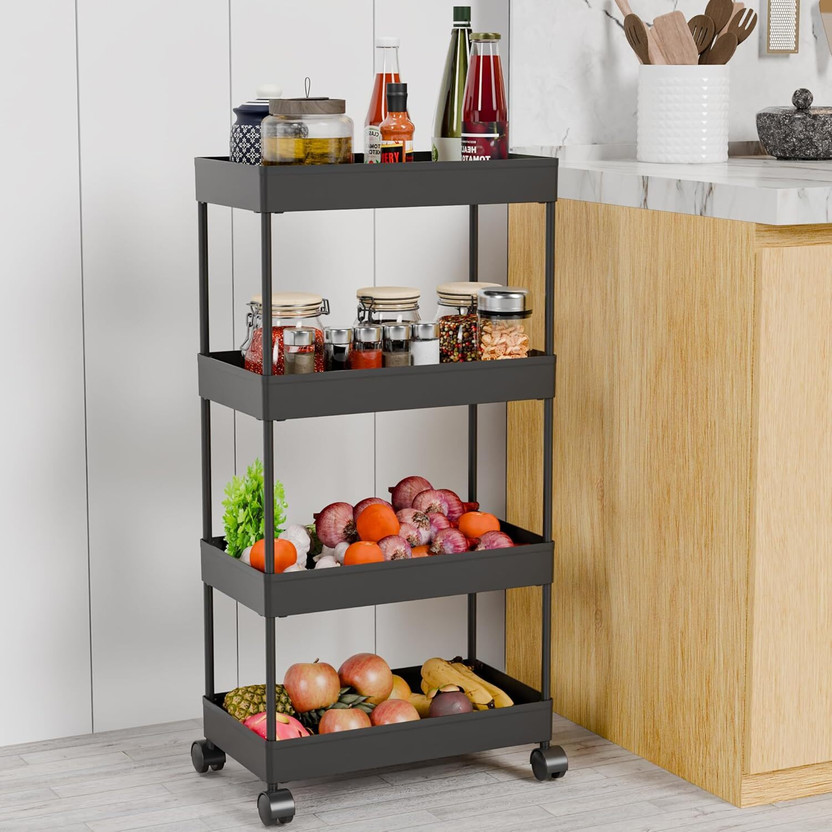 Homemet Slim 4-Layer Rolling Storag Rack Kitchen Storage Organizer Trolley Plastic Plastic Kitchen Trolley(DIY(Do-It-Yourself))