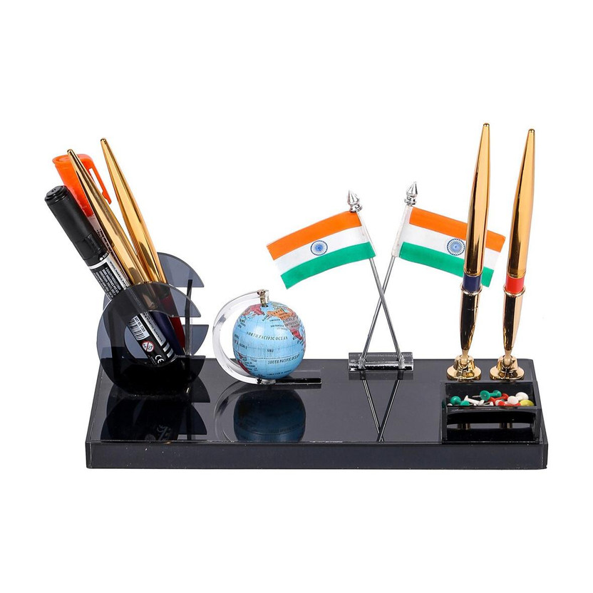 GREATDIO 2 Compartments Plastic Pen stand(Black)