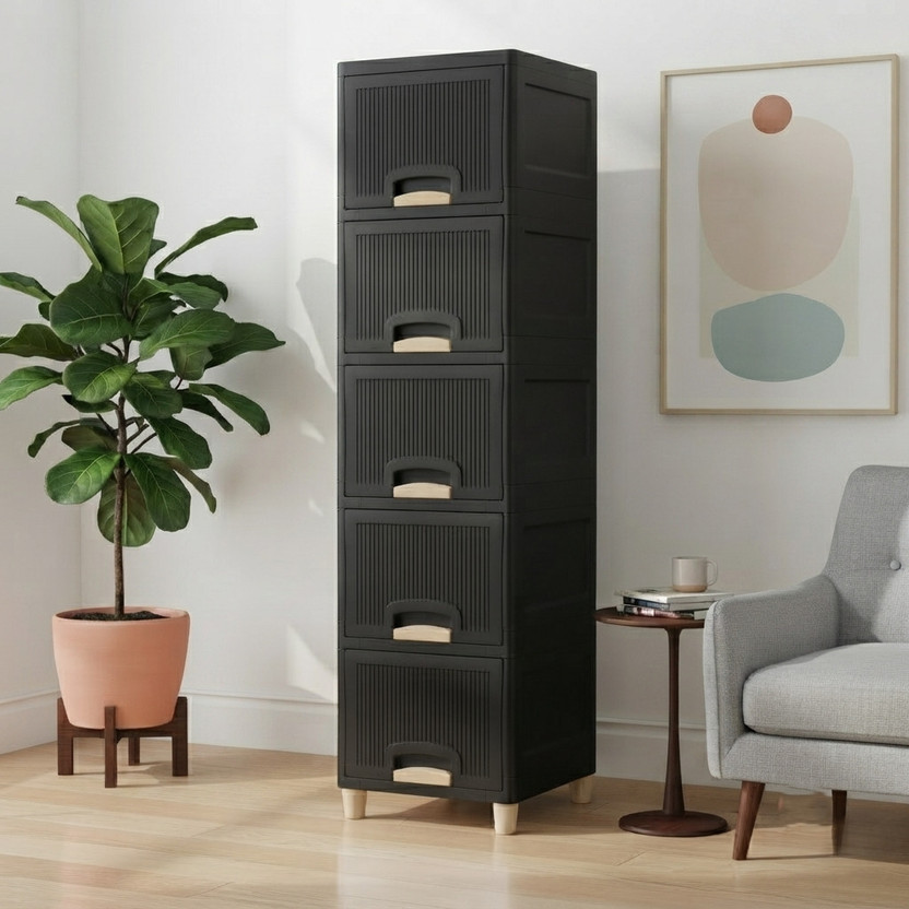 Scrub Daddy Elegant Vertical Black Storage Cabinet for Bedroom and Home Organization Plastic Close Book Shelf(Finish Color - Black, DIY(Do-It-Yourself))