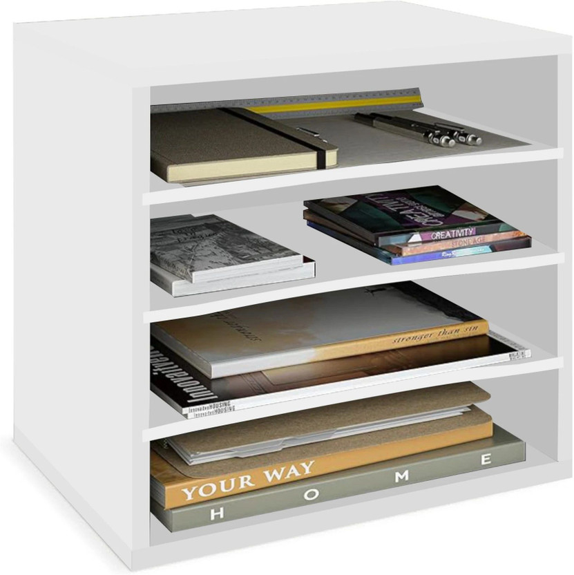 HOME SPARKLE 4 Compartments wooden 4-Tier Wooden Printer Stand with Paper Organizer, File & Letter Tray Storage(White)