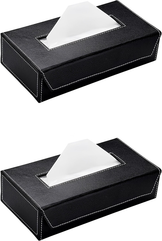 tinytoyz 2 Compartments Tissue Box Holder with 100 Pulls Cotton Rags Tissue for Office Desks,Cars & Home TISSUE PAPER HOLDER(Black)
