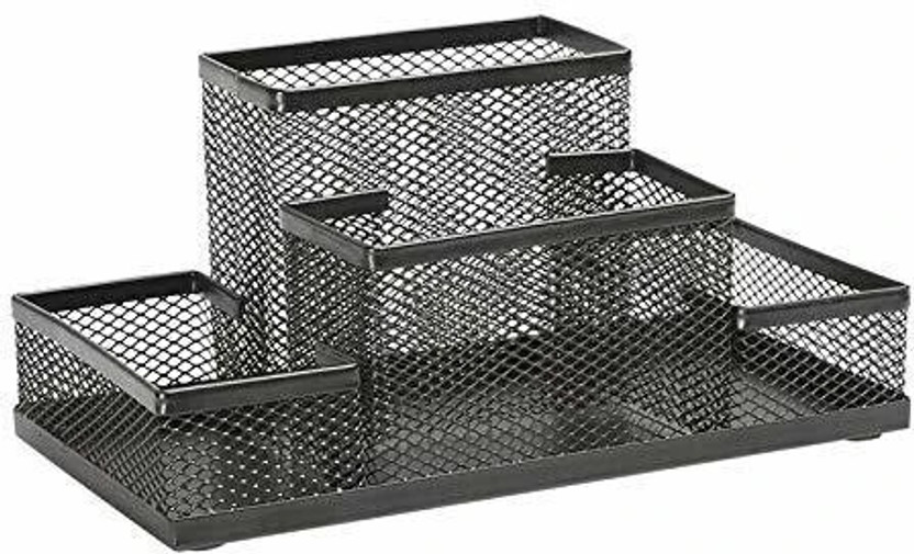 GAURINANDAN 4 Compartments steel Pen Holder(Black)