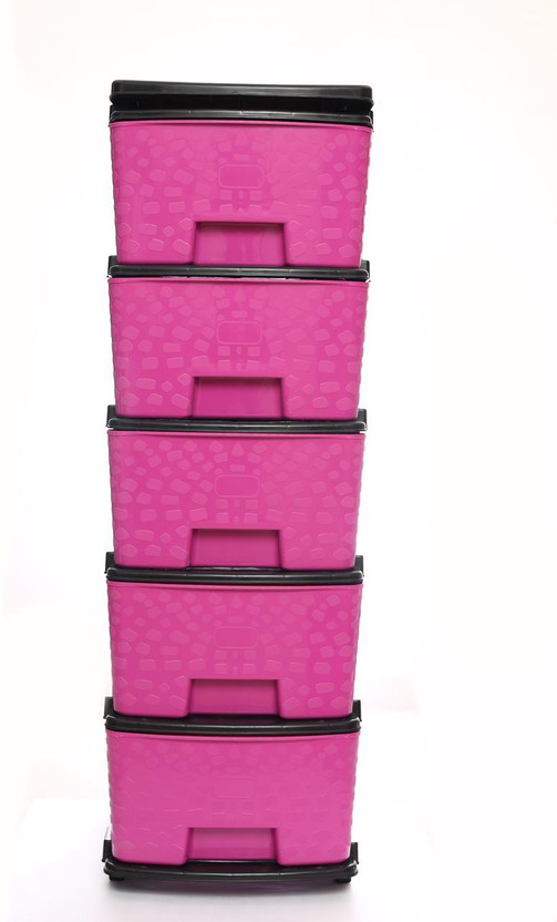 Nejadhari 5 Compartments Plastic Multi-Functional Storage Drawer Cabinet Storage Organizer with Drawers(Pink)