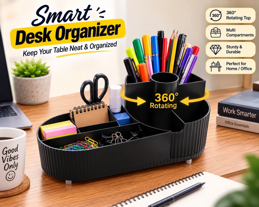 DNKR DNKR ENTERPRISE 9 Compartments Plastic Multipurpose Desk Organizer(Black) - Flipkart Deal