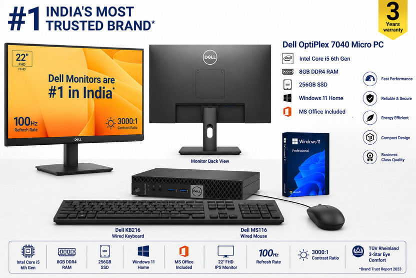 DELL Intel Core i5 (8 GB / 256 GB / Windows 11) Assembled Desktop Computer(22 inch Display)