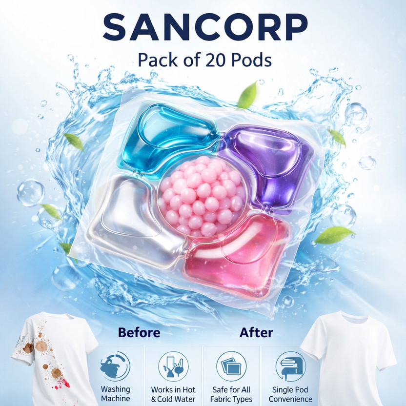 SANCORP SANCORP Ultra Clean 5 in 1 Liquid Laundry Pods with Color Boost Gel Core None Detergent Pod(20 Pods) - Flipkart Deal