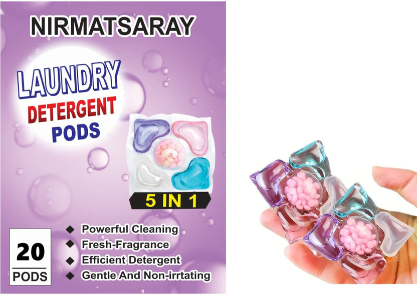 NIRMATSARAY 20 Pcs 5 in 1 washing machine pods suitable for stain remover brightens clothes Lavender Detergent Pod(20 Pods)