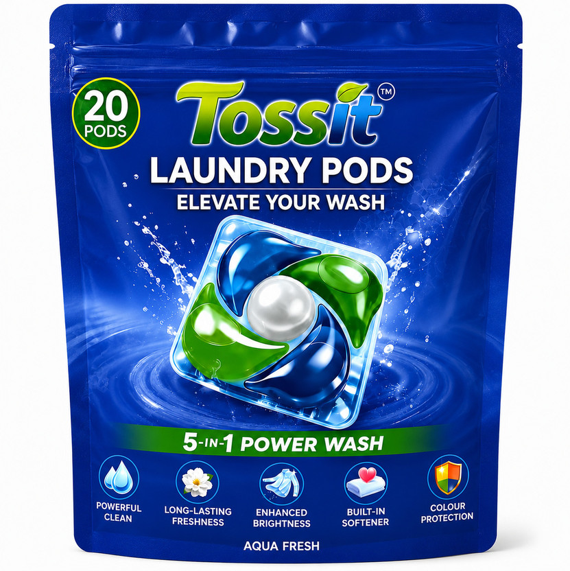 TOSSIT TOSSIT 5-in-1 Laundry Pods 20 Detergent Pods for Top & Front Load 1 Pod = 1 Wash 6-8kg Ocean Detergent Pod(20 Pods) - Flipkart Deal