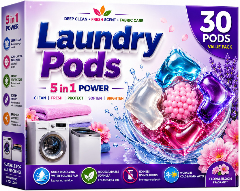 GRIHRANG Laundry Detergent Pods | 5-in-1 Quick Dissolve Laundry Capsules | 30 Pods Lavender Detergent Pod(30 Pods)