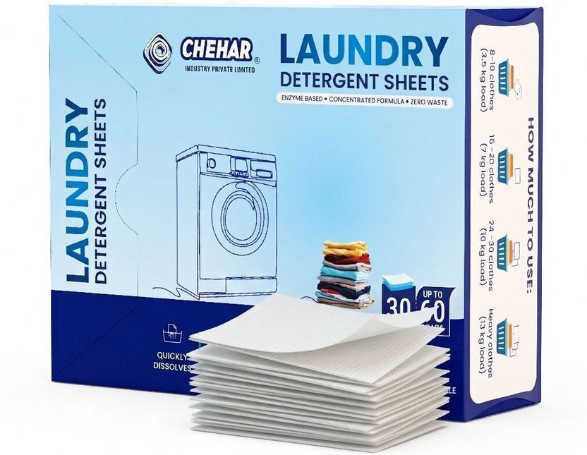 CHEHAR Heavy Duty Eco-Friendly Laundry Detergent Sheets(30 Sheet)Powerful Stain Removal Regular Detergent Pod(30 Pods)