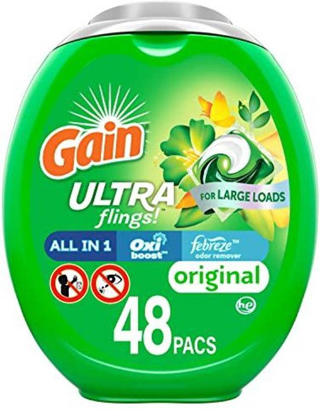 GAIN Ultra Flings Liquid Laundry Detergent Pacs Designed For Large